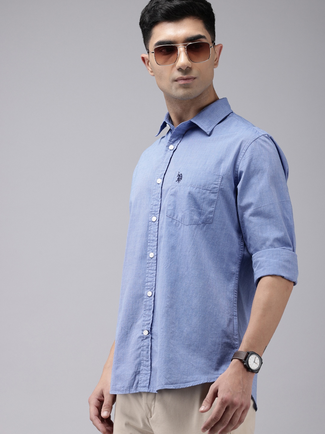

U.S. Polo Assn. Pure Cotton Tailored Fit Opaque Casual Shirt, Blue