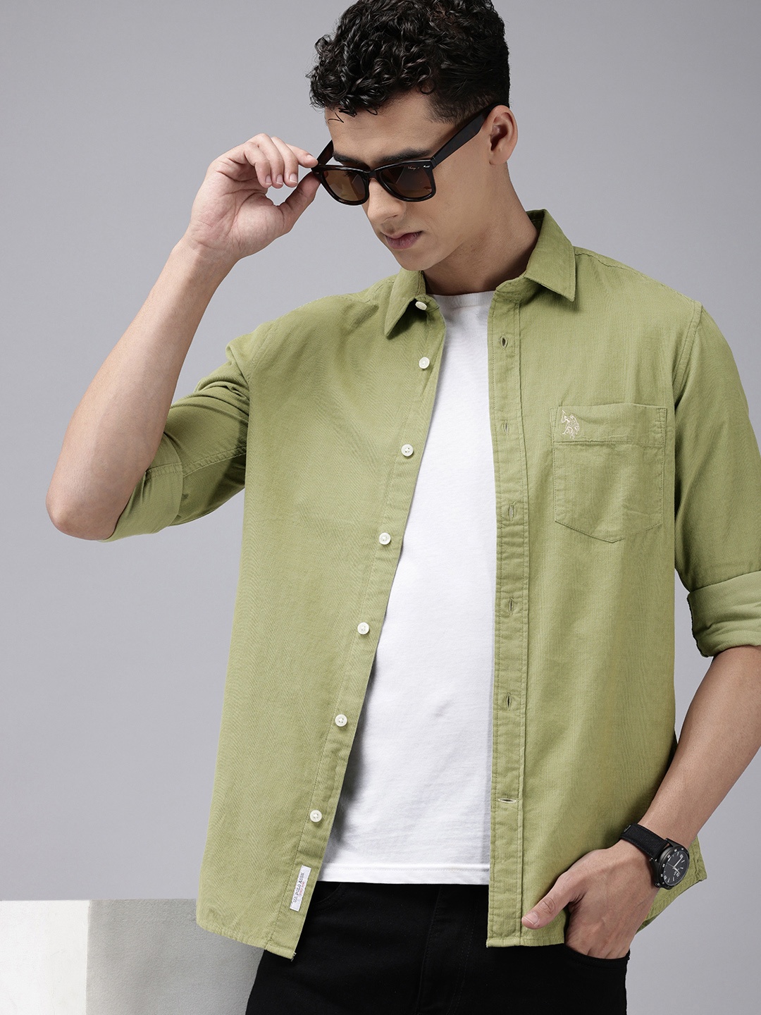 

U.S. Polo Assn. Pure Cotton Tailored Fit Corduroy Casual Shirt, Green