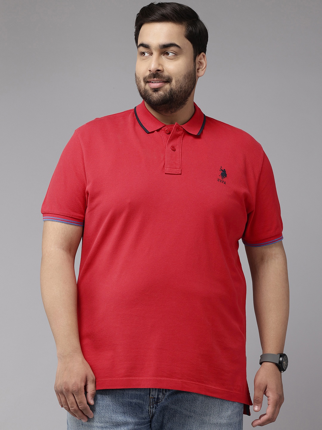 

U.S. Polo Assn. Plus Size Polo Collar Slim Fit Cotton T-shirt, Red