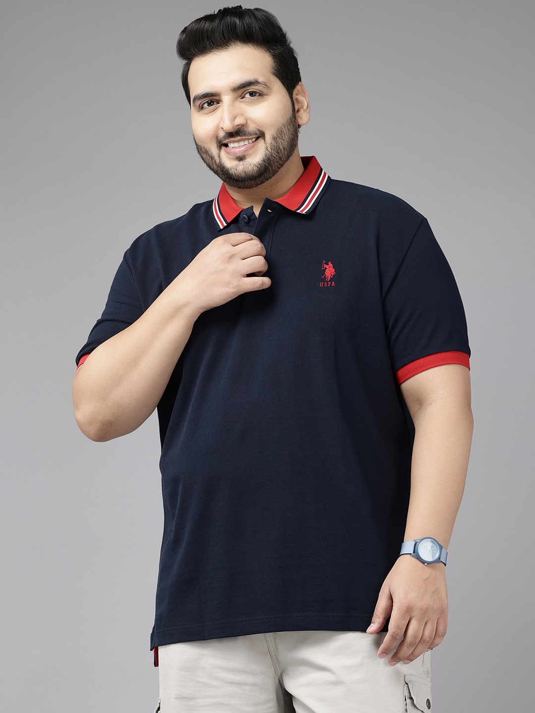 

U.S. Polo Assn. Plus Size Polo Collar Pure Cotton Slim Fit T-shirt, Navy blue