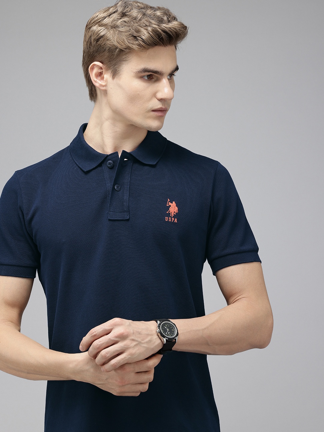 

U.S. Polo Assn. Polo Collar Pure Cotton Slim Fit T-shirt, Navy blue