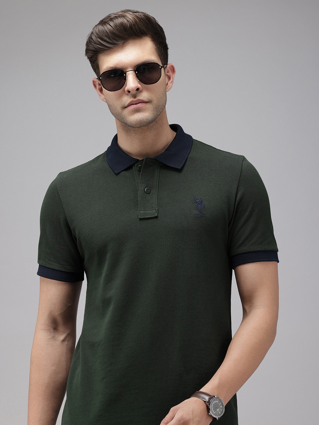 

U.S. Polo Assn. Pure Cotton Slim Fit Polo Collar T-shirt, Olive