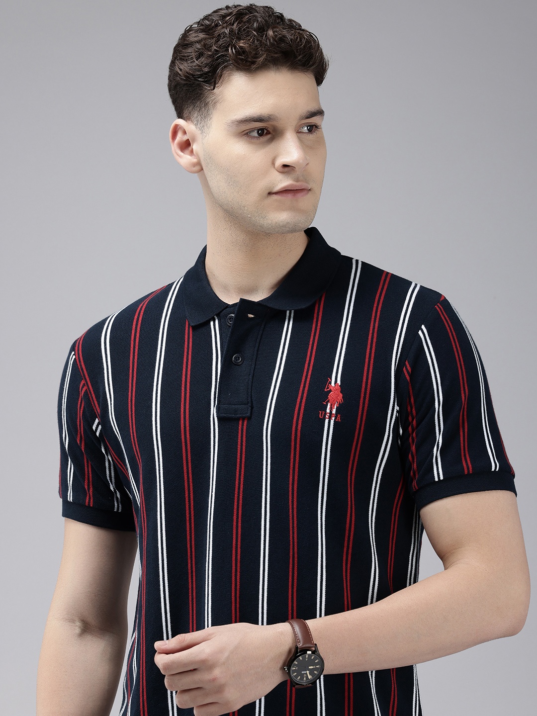

U.S. Polo Assn. Striped Polo Collar Pure Cotton Slim Fit T-shirt, Navy blue