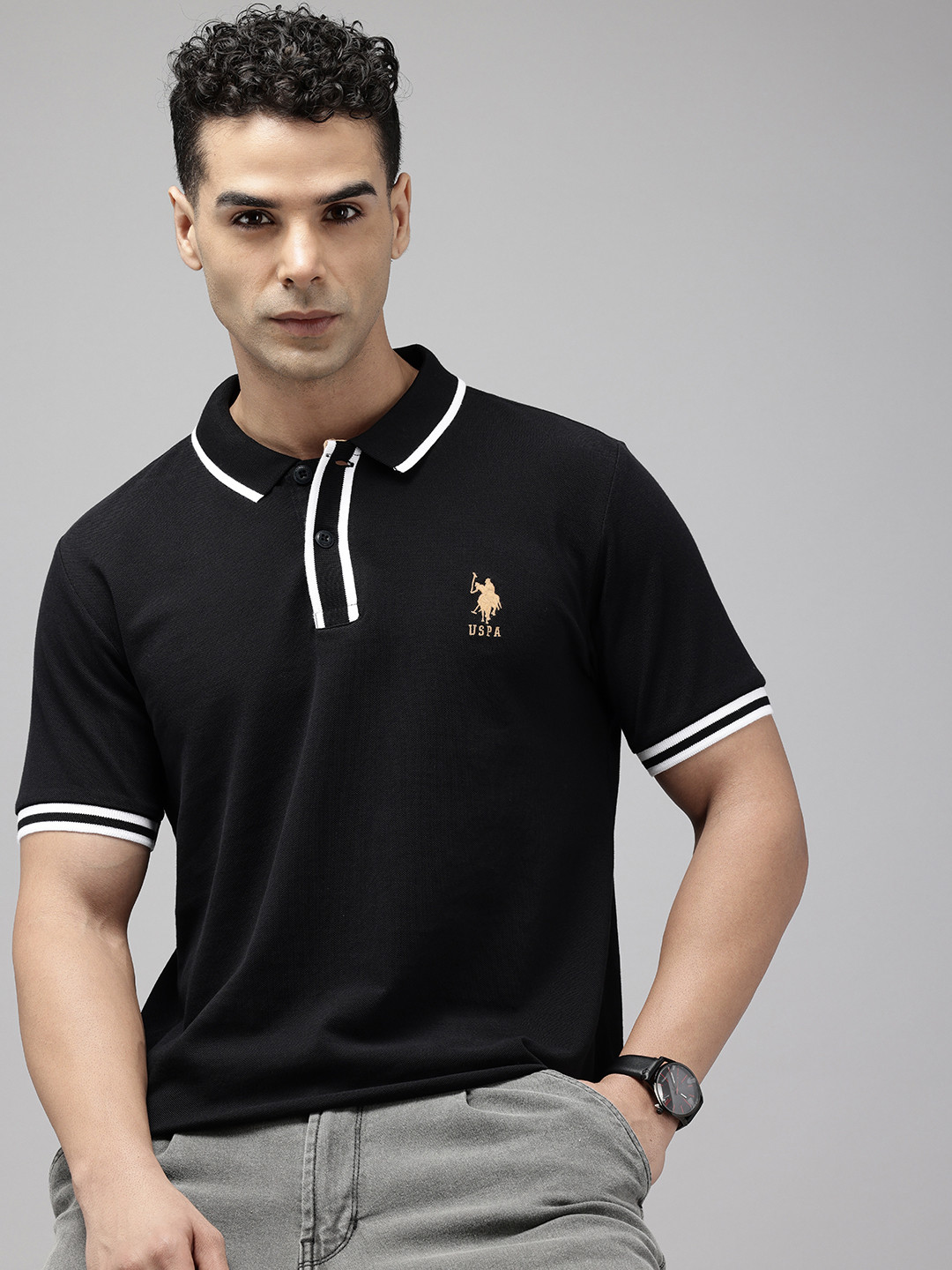 

U.S. Polo Assn. Pure Cotton Slim Fit Polo Collar T-shirt, Black