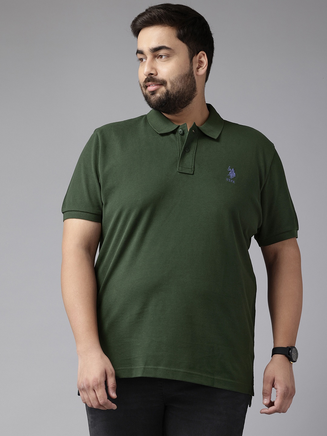 

U.S. Polo Assn. Plus Size Polo Collar Pure Cotton T-shirt, Green