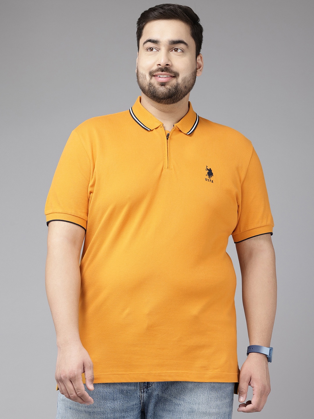 

U.S. Polo Assn. Men Plus Size Polo Collar Pure Cotton Slim Fit T-shirt, Mustard