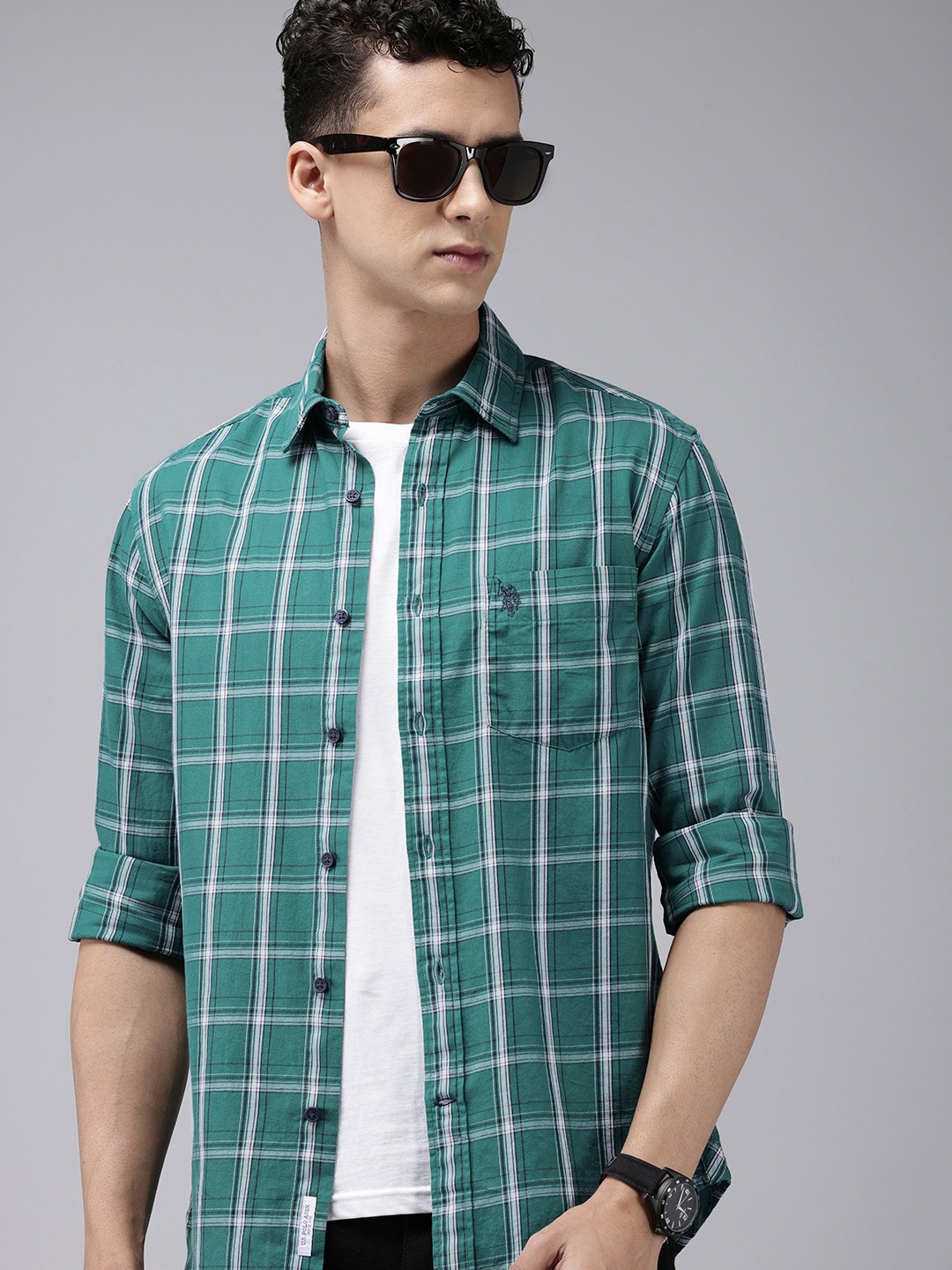 

U.S. Polo Assn. Pure Cotton Tailored Fit Tartan Checked Casual Shirt, Green