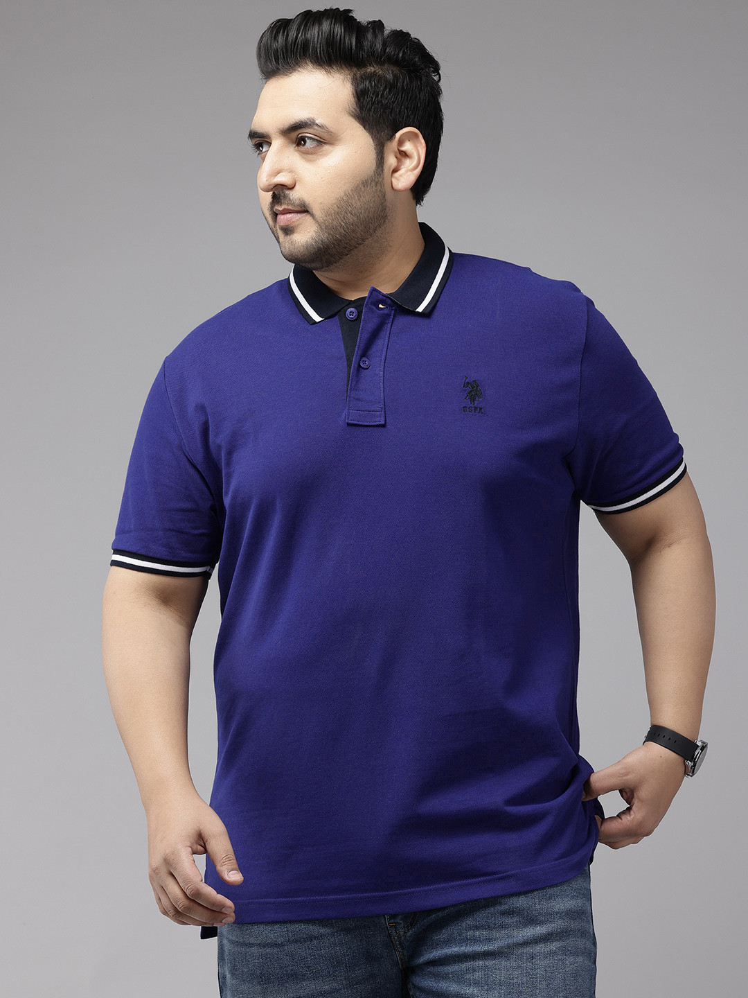 

U.S. Polo Assn. Plus Size Slim Fit Pure Cotton Polo Collar T-Shirt, Blue
