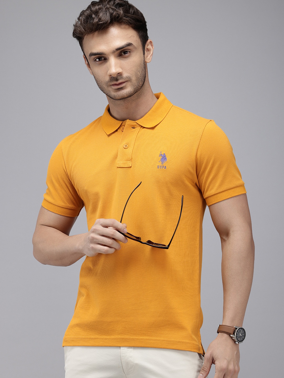 

U.S. Polo Assn. Polo Collar Pure Cotton Slim Fit T-shirt, Mustard