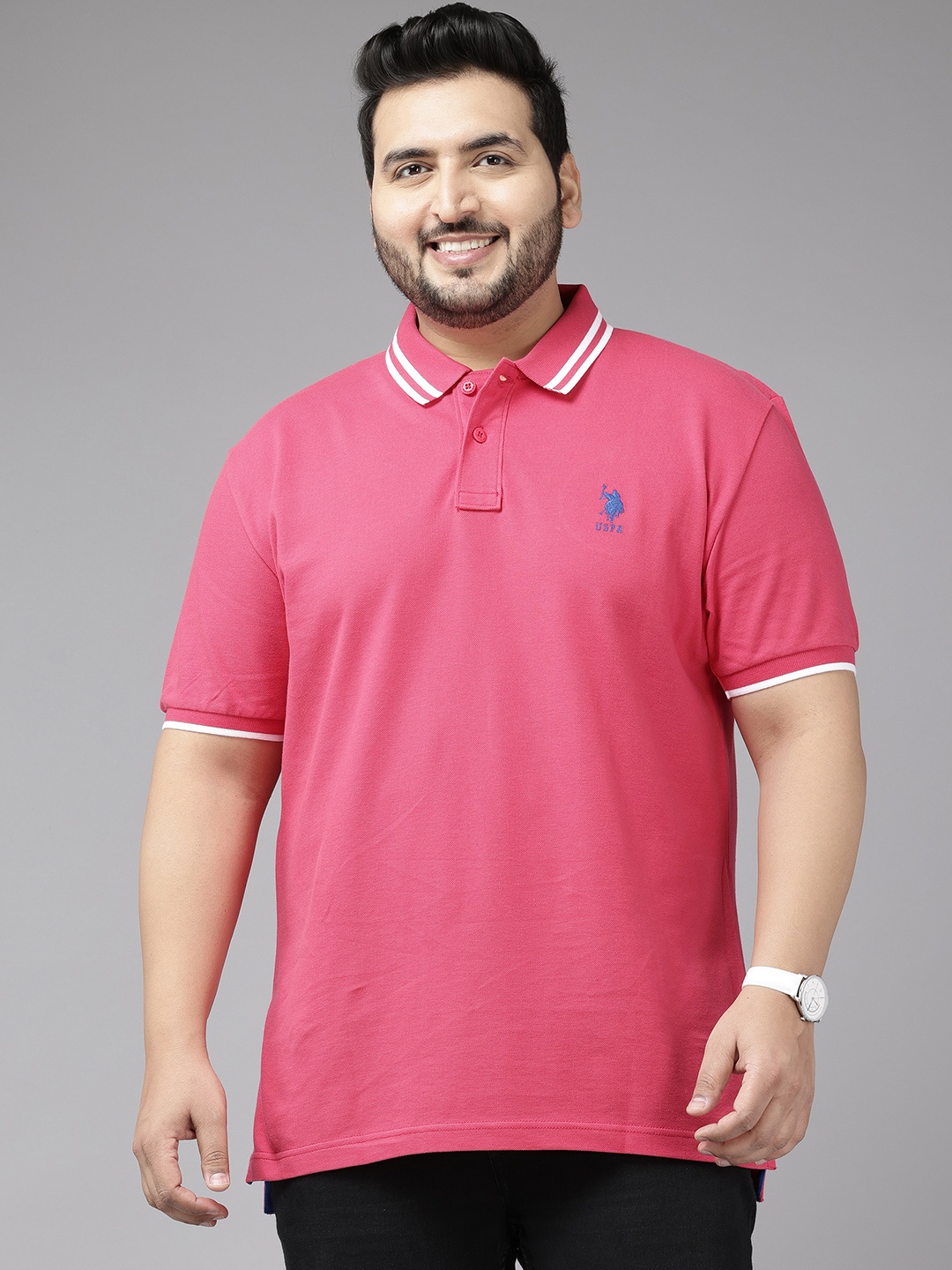 

U.S. Polo Assn. Plus Size Polo Collar Pure Cotton T-shirt, Pink