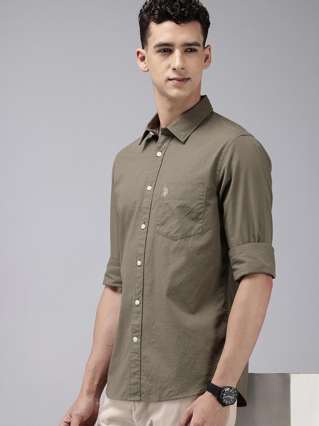 

U.S. Polo Assn. Pure Cotton Tailored Fit Casual Shirt, Olive