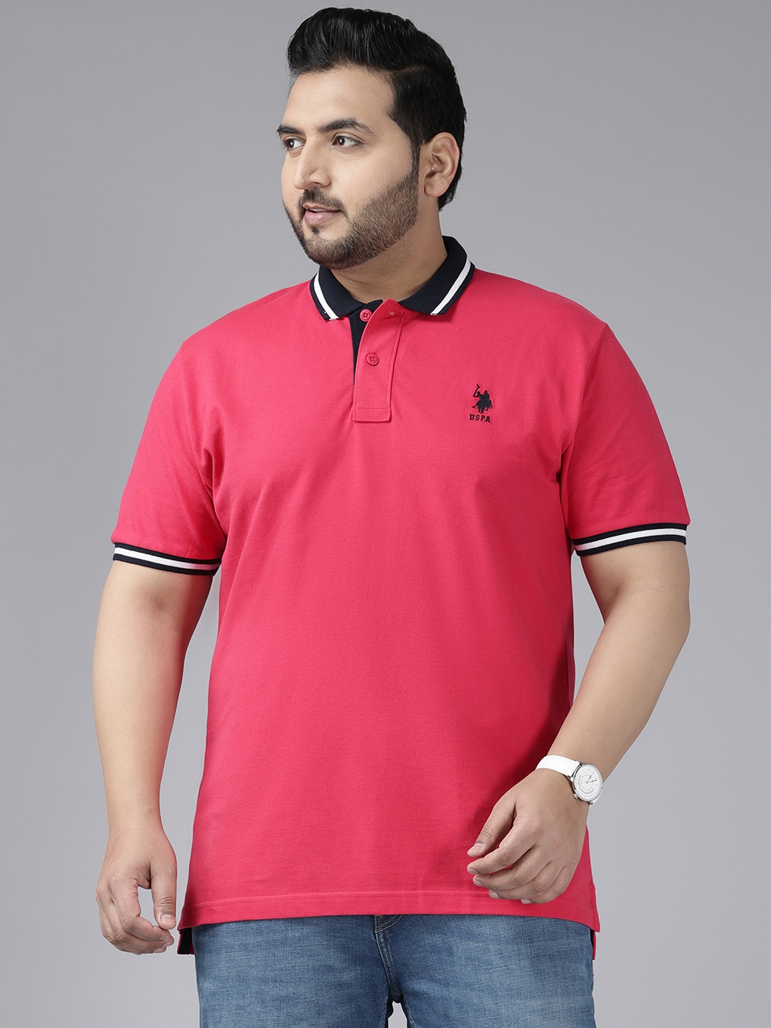 

U.S. Polo Assn. Plus Size Pure Cotton Polo T-shirt, Pink