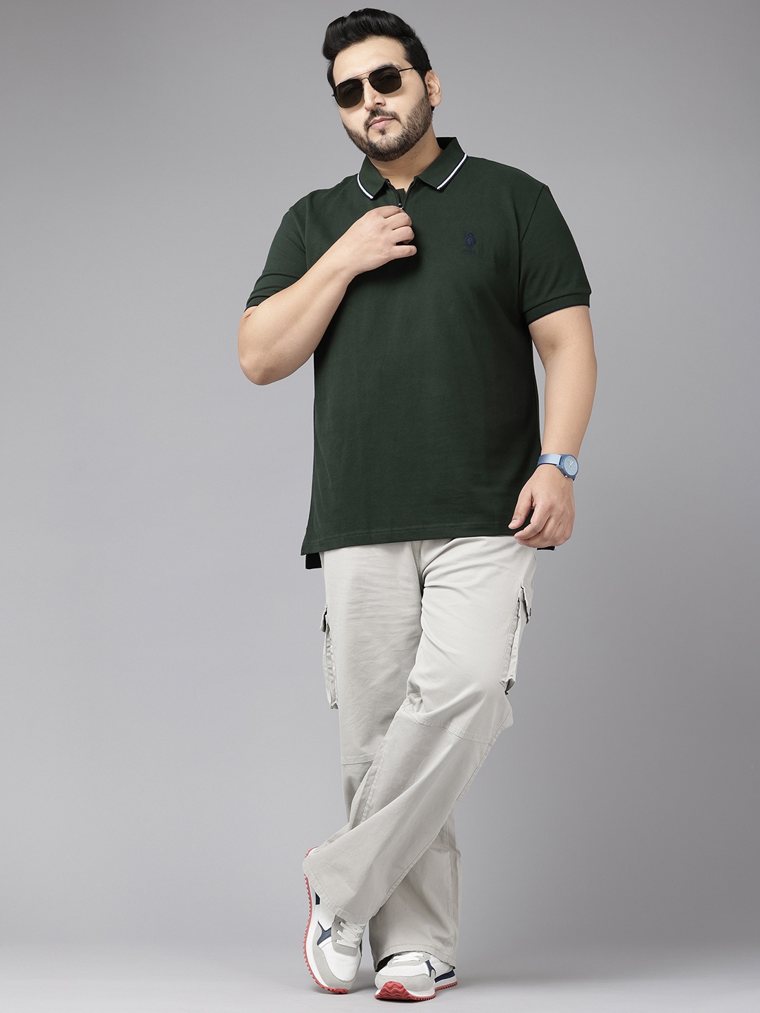 

U.S. Polo Assn. Plus Size Polo Collar Pure Cotton T-shirt, Green