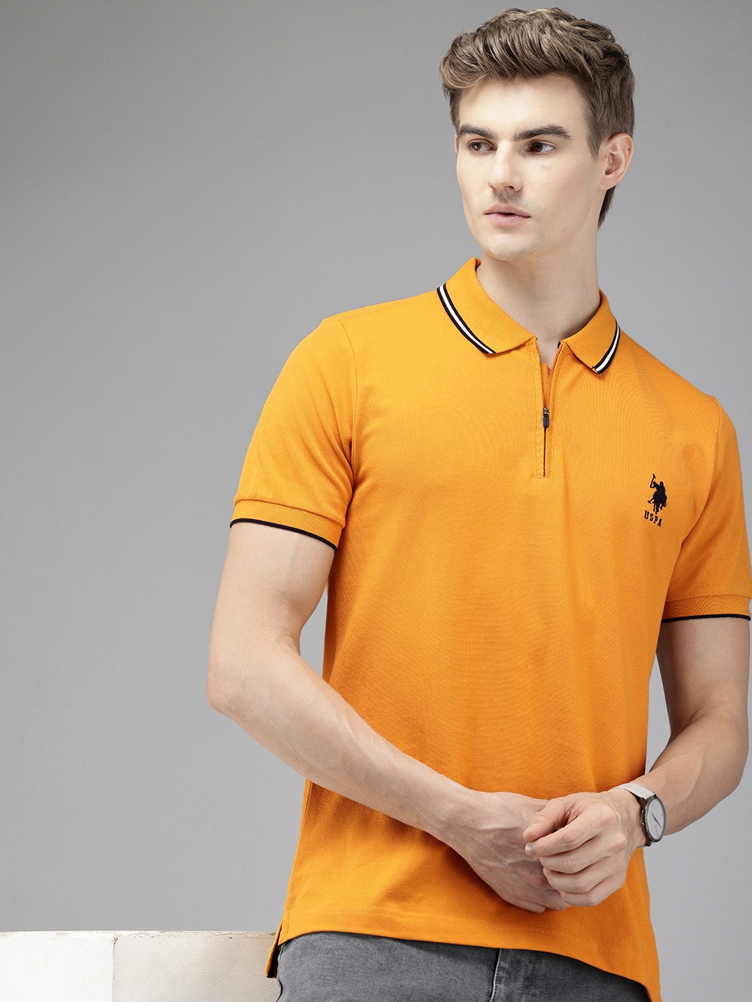 

U.S. Polo Assn. Pure Cotton Slim Fit Polo Collar T-shirt, Mustard