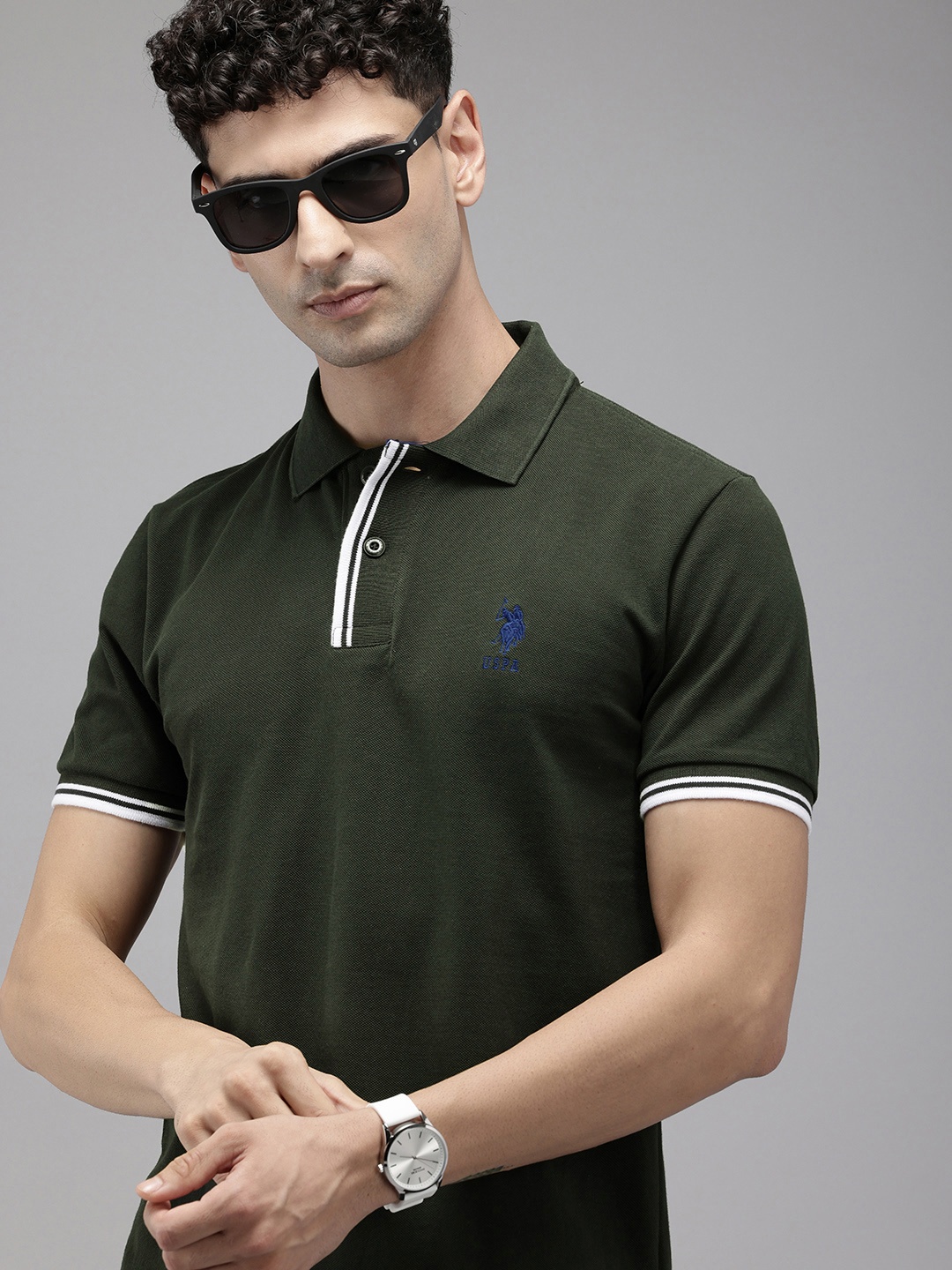 

U.S. Polo Assn. Polo Collar Pure Cotton Slim Fit T-shirt, Olive