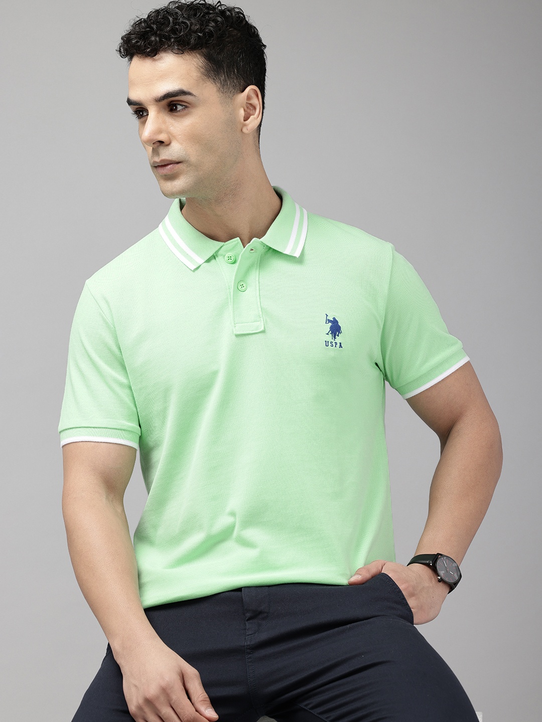 

U.S. Polo Assn. Pure Cotton Slim Fit Polo Collar T-shirt, Green
