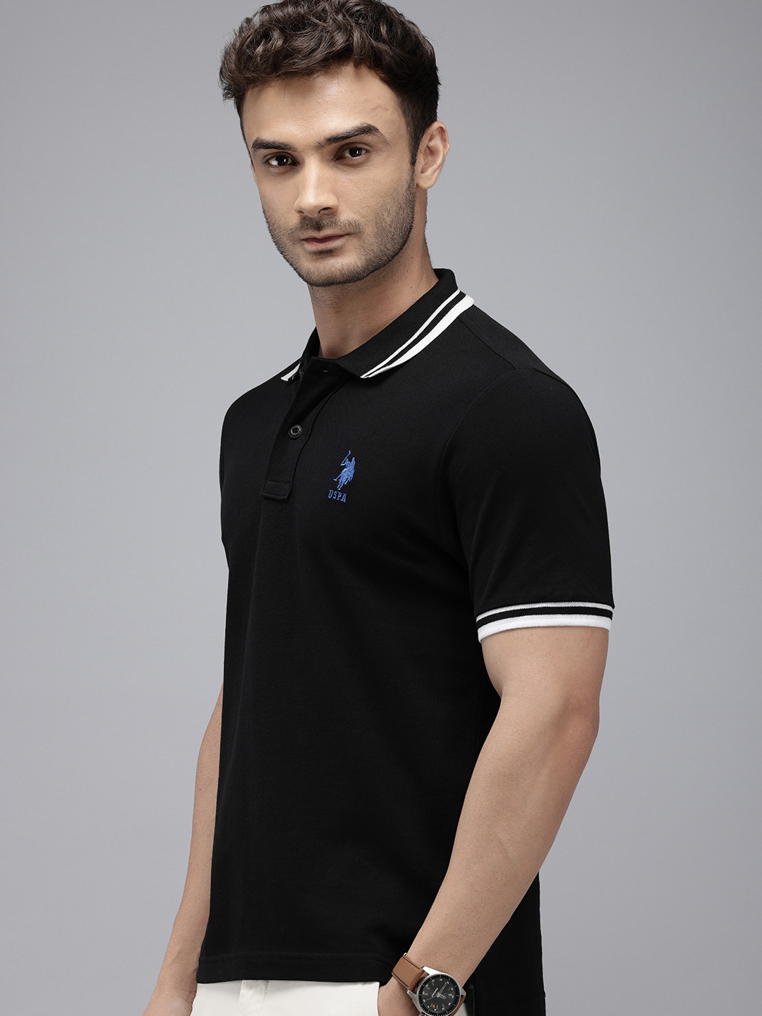 

U.S. Polo Assn. Polo Collar Pure Cotton Slim Fit T-shirt, Black