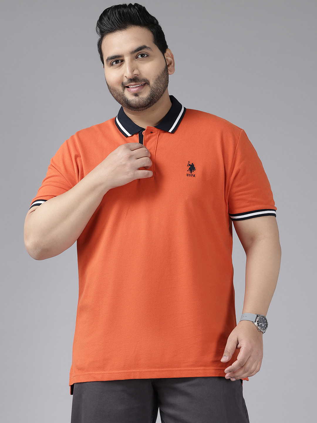 

U.S. Polo Assn. Plus Size Solid Pure Cotton Polo T-shirt, Rust