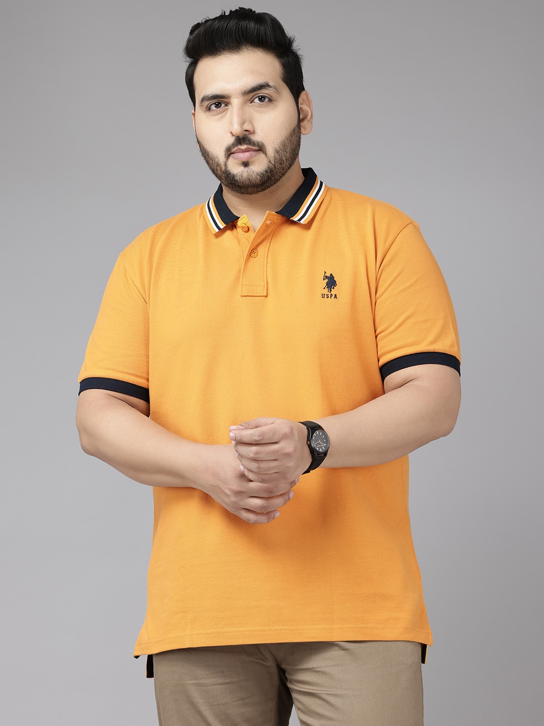 

U.S. Polo Assn. Plus Size Pure Cotton Polo Collar Slim Fit T-shirt, Mustard