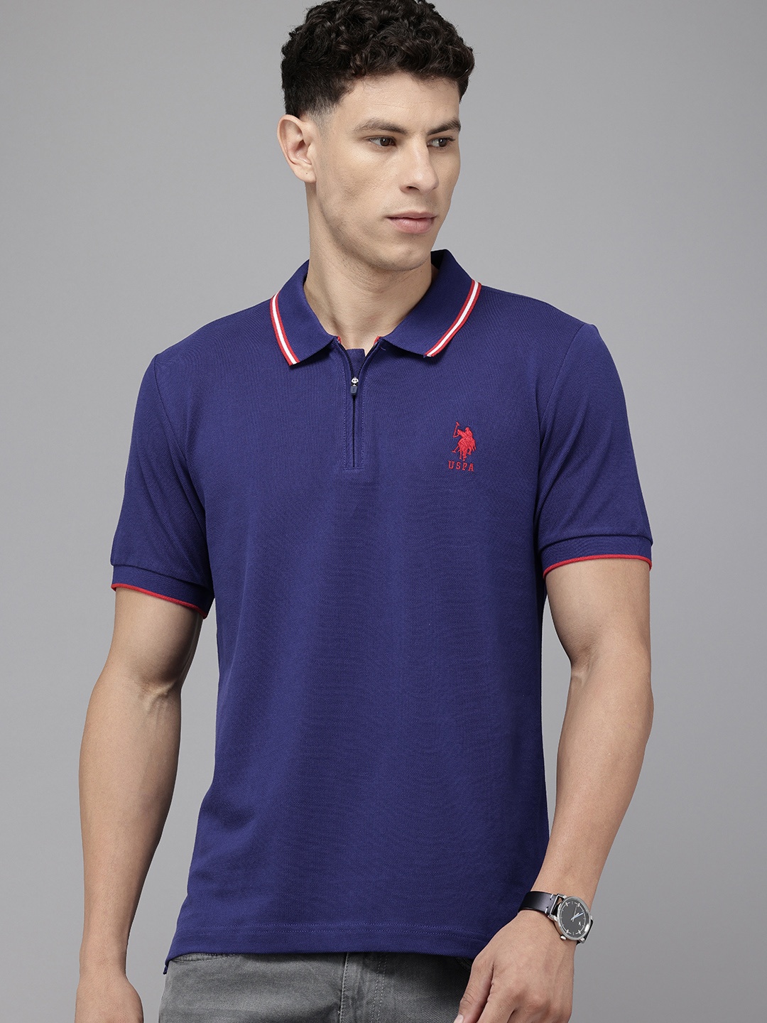 

U.S. Polo Assn. Polo Collar Pure Cotton Slim Fit T-shirt, Navy blue