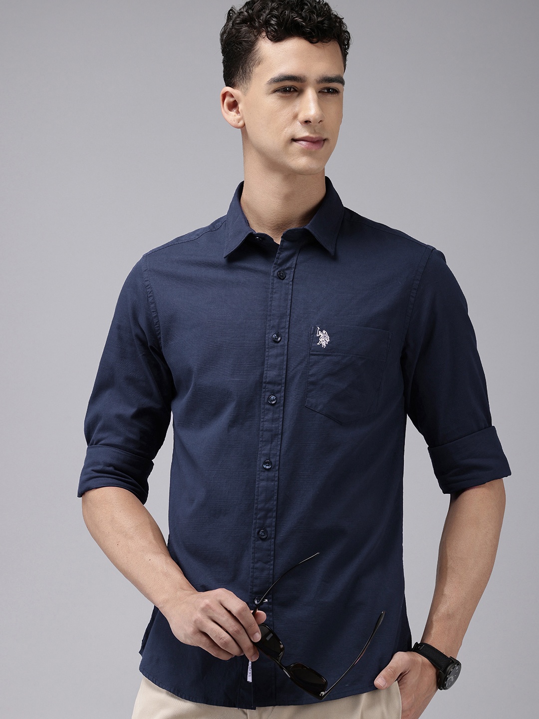 

U.S. Polo Assn. Pure Cotton Tailored Fit Casual Shirt, Navy blue