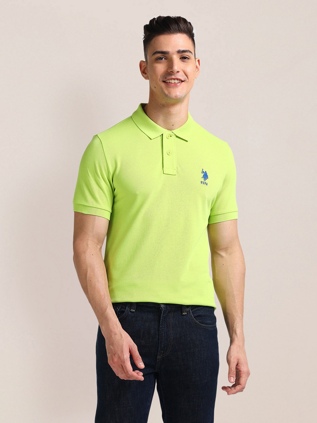 

U.S. Polo Assn. Polo Collar Pure Cotton Slim Fit T-shirt, Lime green