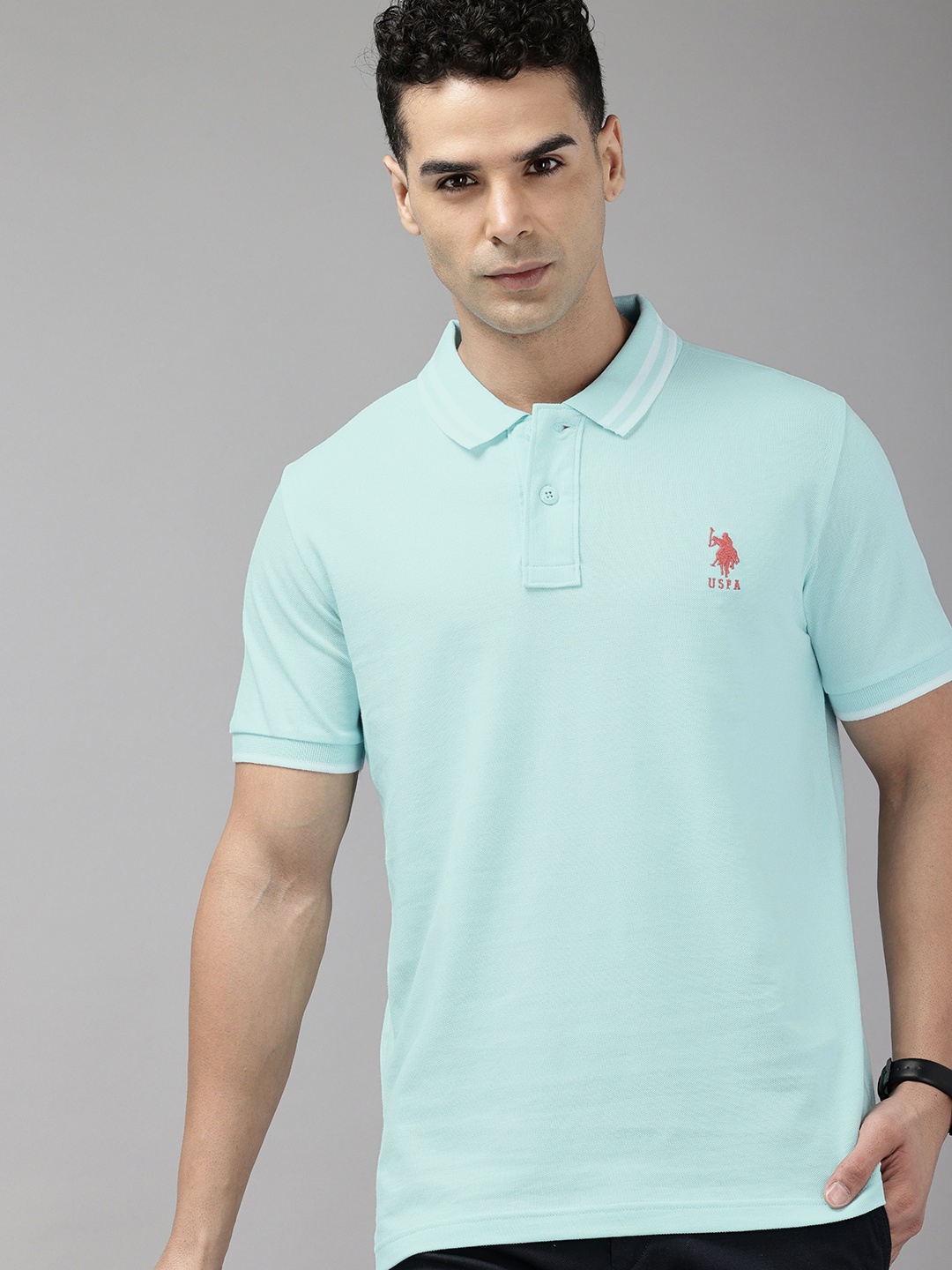 

U.S. Polo Assn. Pure Cotton Polo Collar Slim Fit T-shirt, Turquoise blue