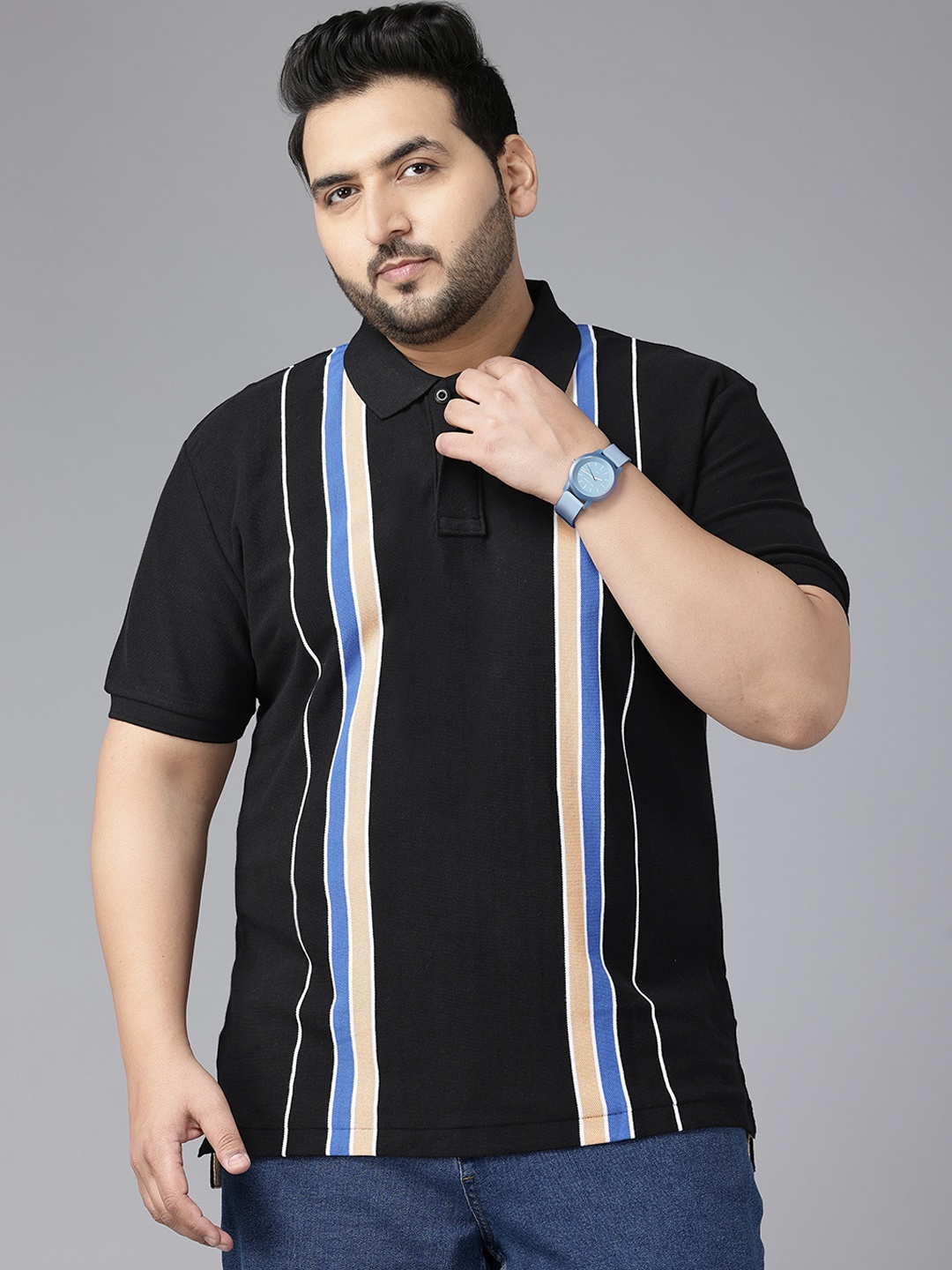 

U.S. Polo Assn. Plus Size Striped Polo Collar Pure Cotton T-shirt, Black