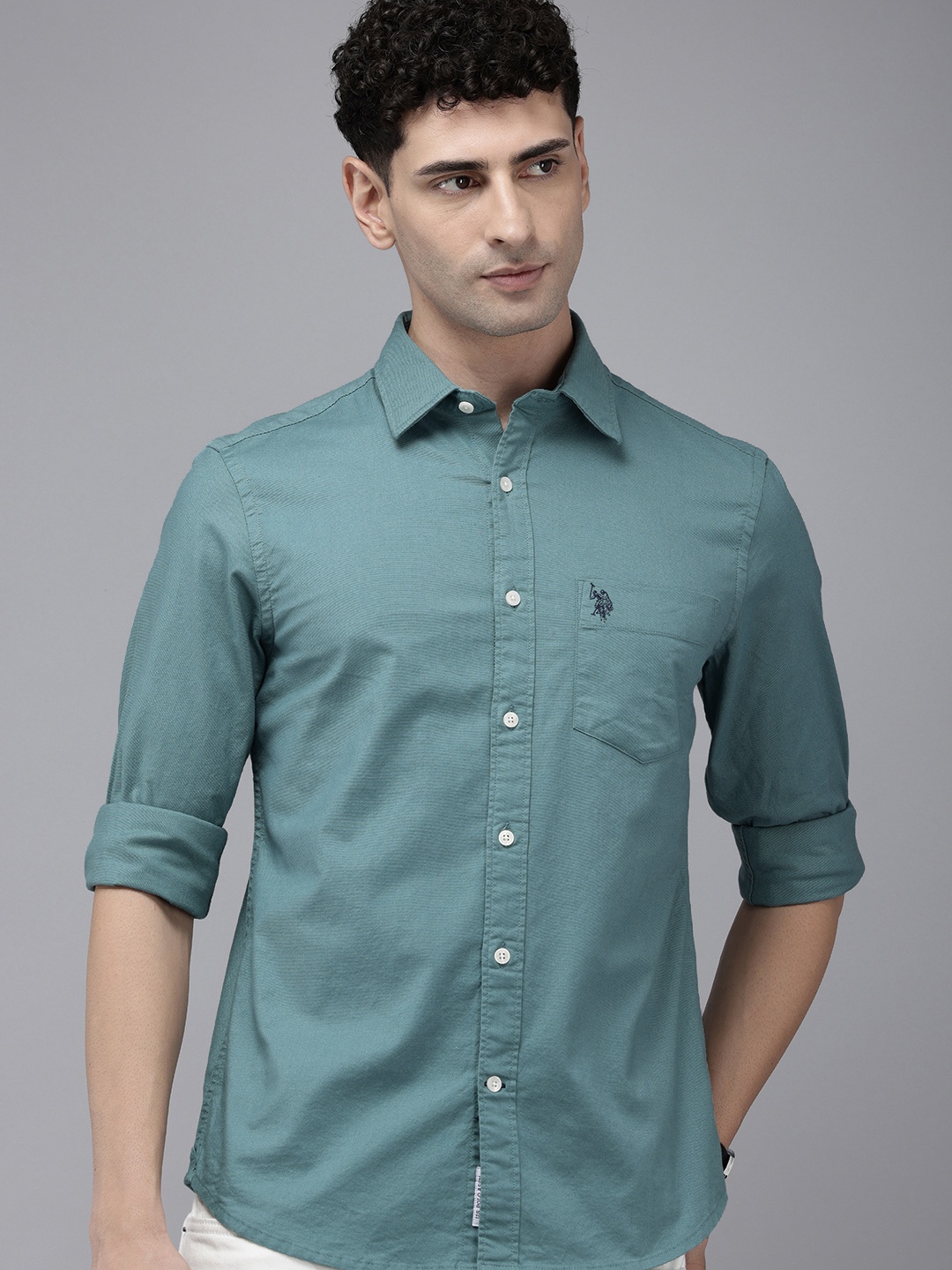 

U.S. Polo Assn. Tailored Fit Opaque Pure Cotton Casual Shirt, Teal