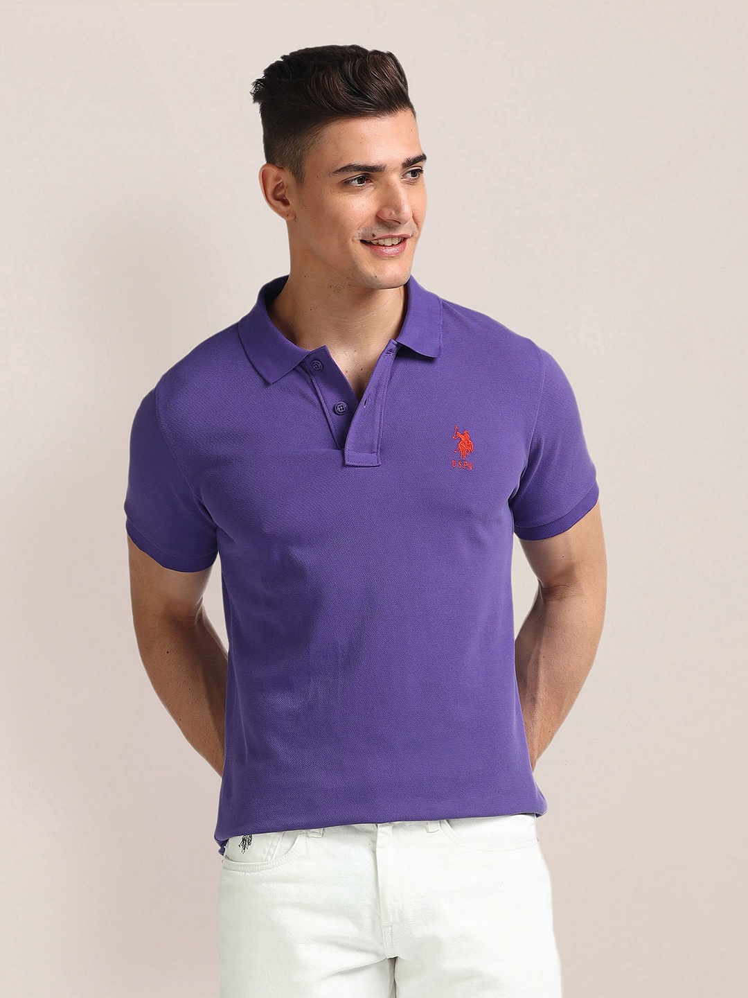 

U.S. Polo Assn. Polo Collar Pure Cotton Slim Fit T-shirt, Purple