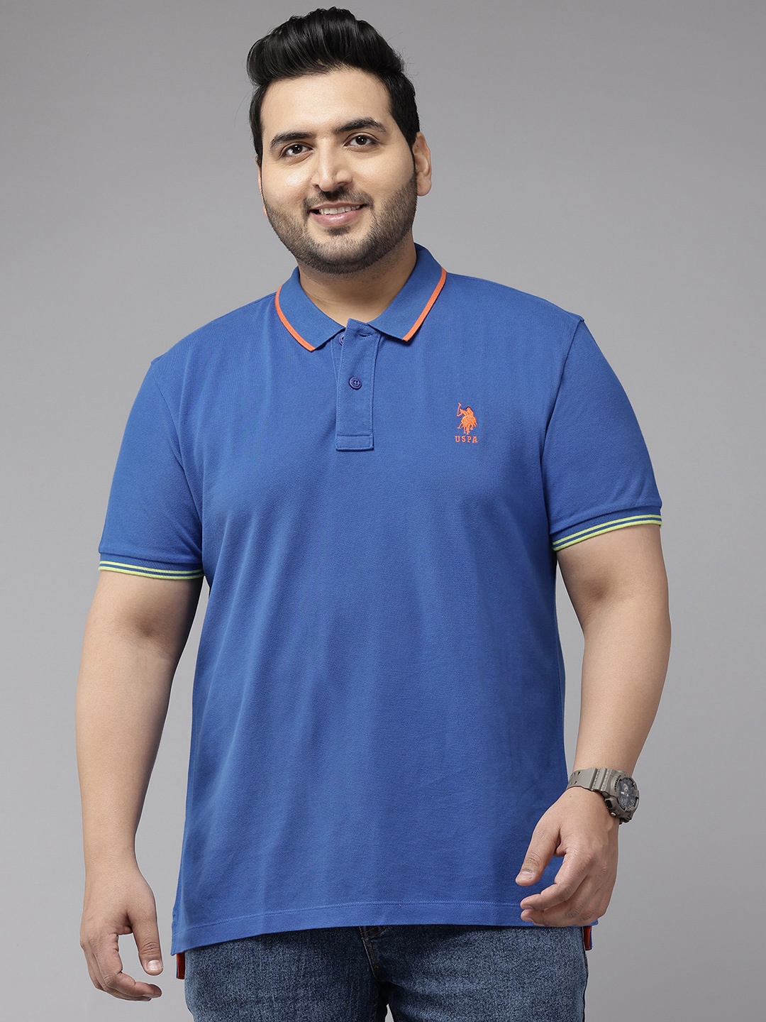 

U.S. Polo Assn. Plus-Size Polo Collar Pure Cotton Slim Fit T-shirt, Blue