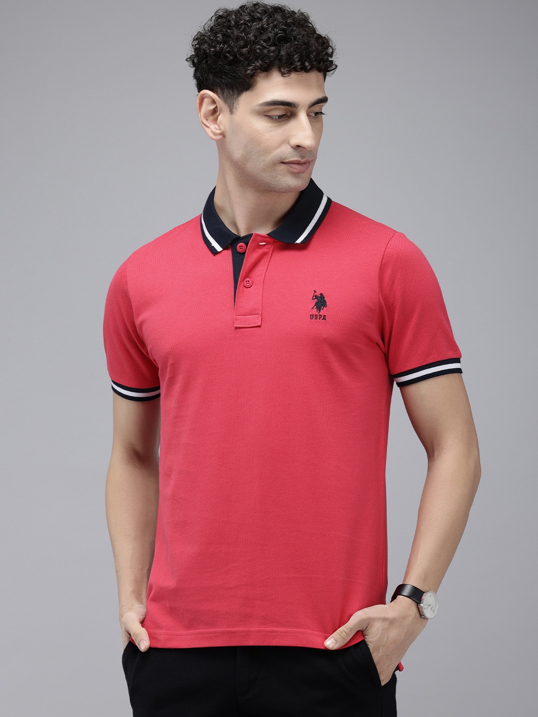 

U.S. Polo Assn. Polo Collar Pure Cotton Slim Fit T-shirt, Pink