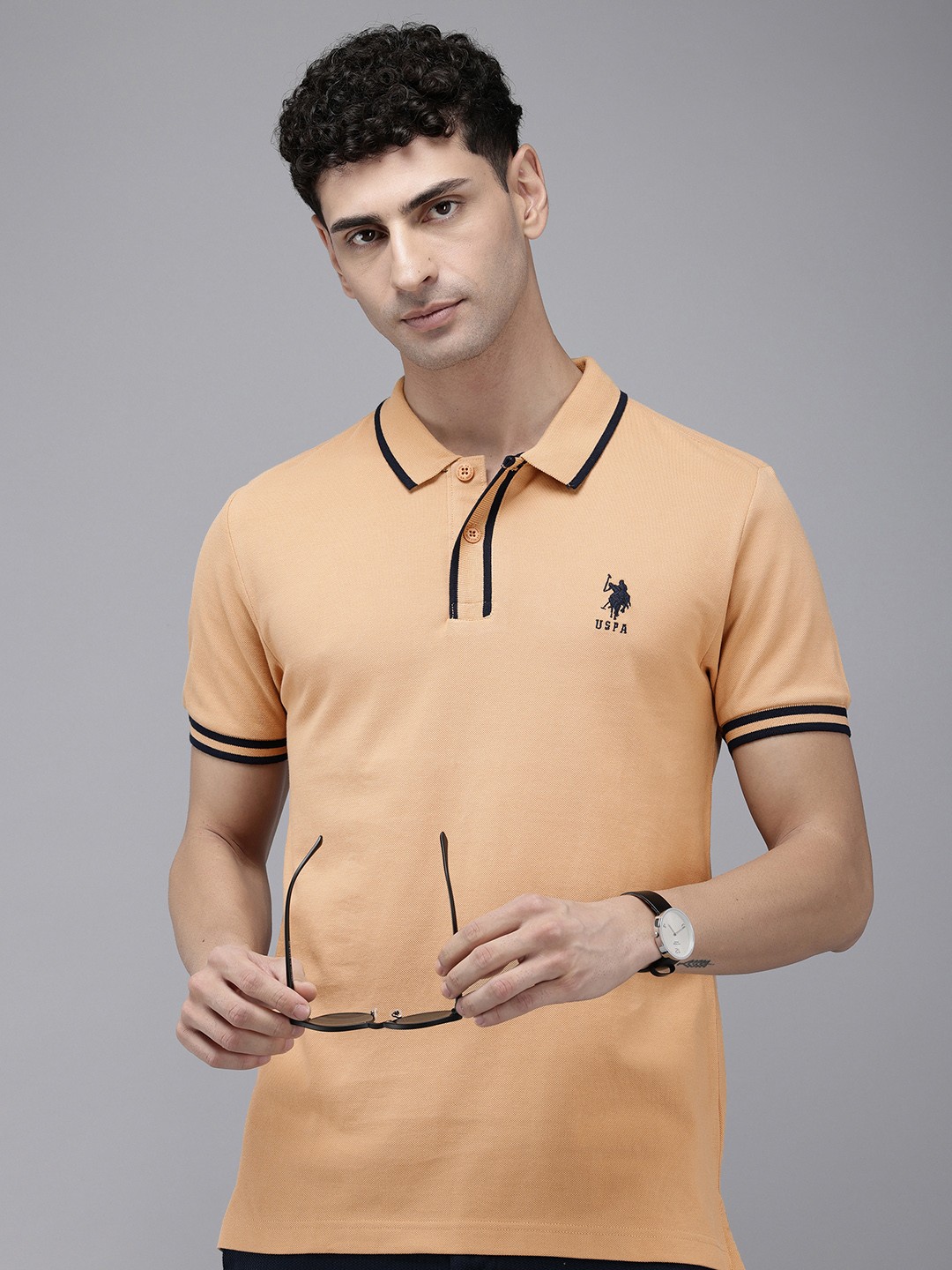 

U.S. Polo Assn. Polo Collar Pure Cotton Slim Fit T-shirt, Beige