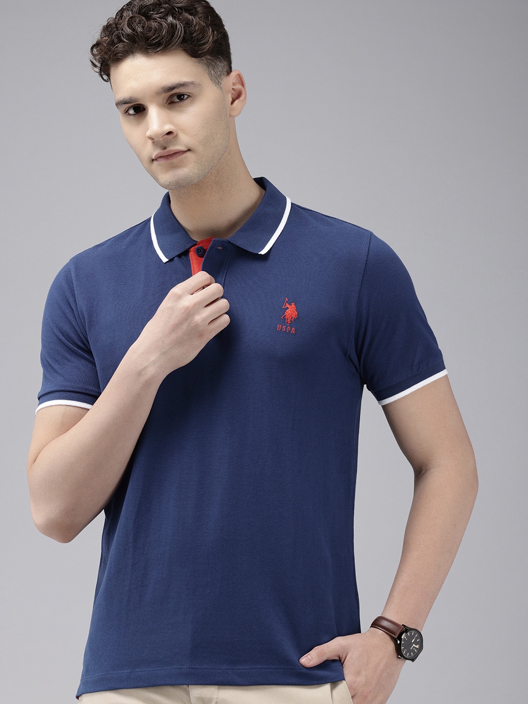 

U.S. Polo Assn. Polo Collar Pure Cotton Slim Fit T-shirt, Blue