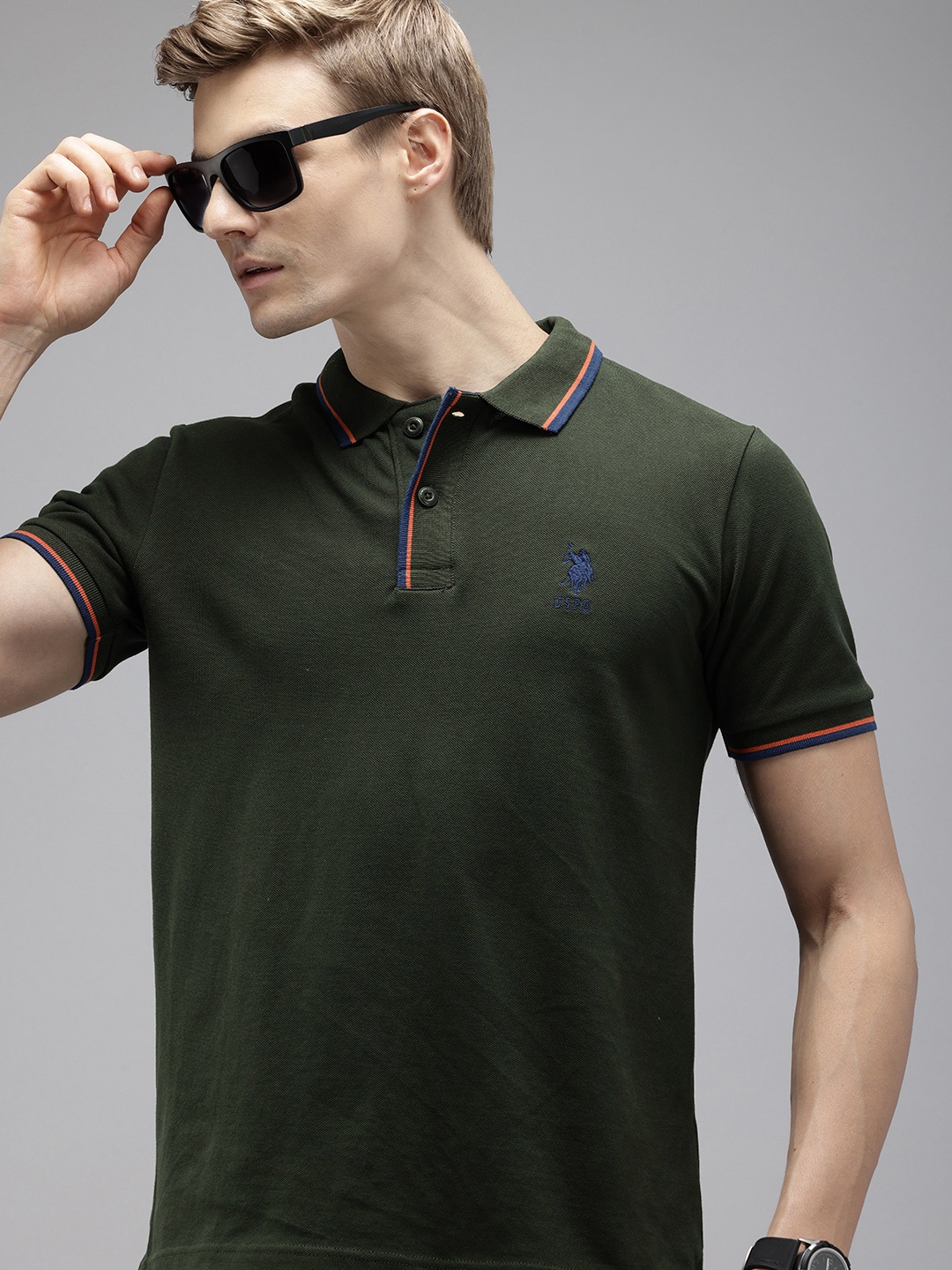

U.S. Polo Assn. Polo Collar Pure Cotton Slim Fit T-shirt, Olive