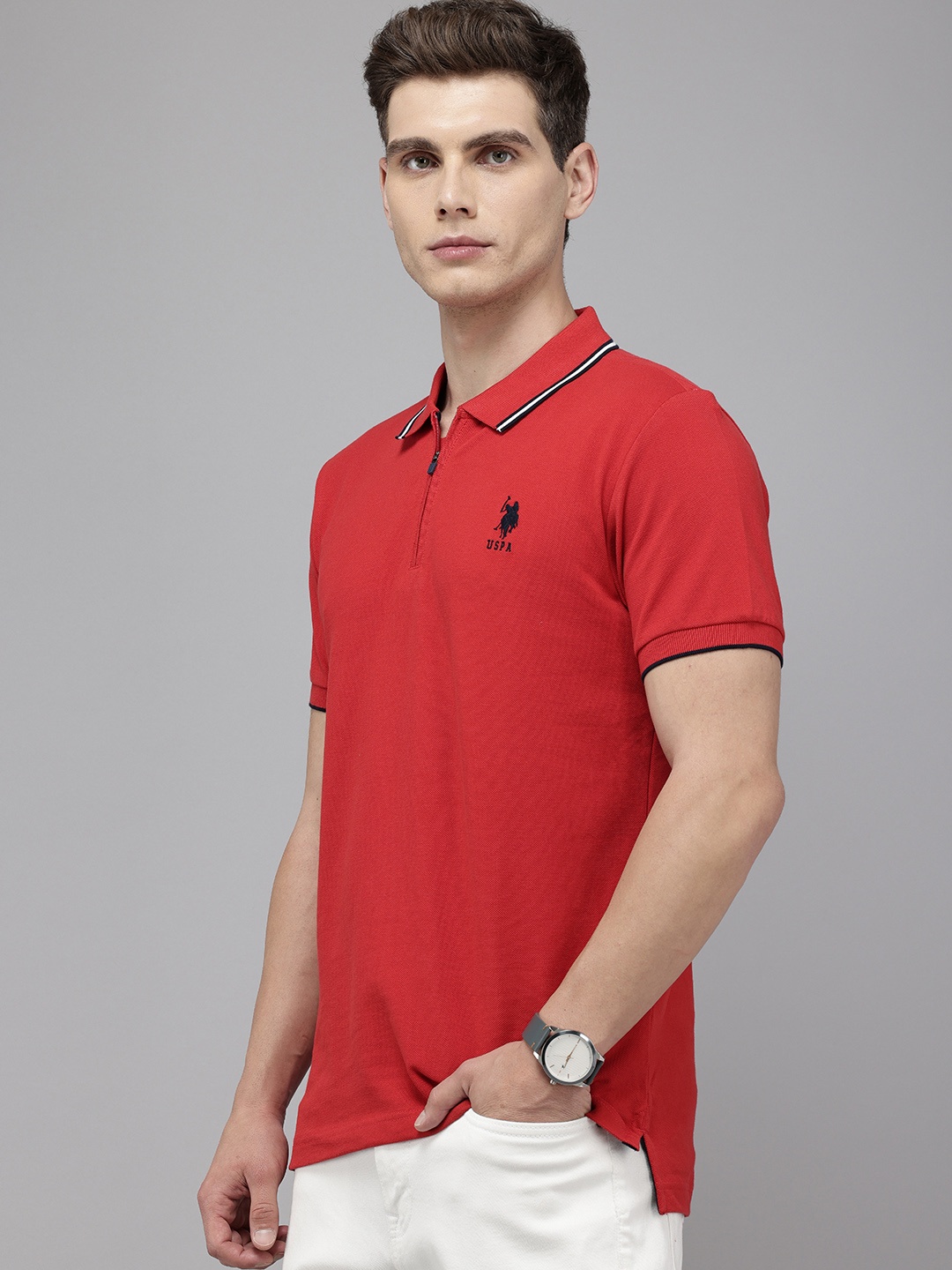 

U.S. Polo Assn. Polo Collar Pure Cotton Slim Fit T-shirt, Red