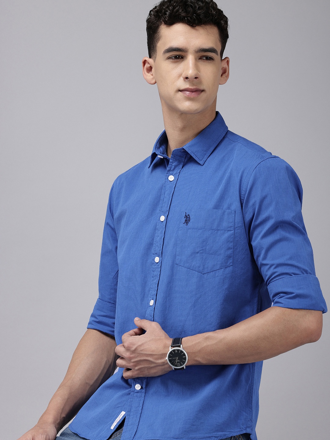 

U.S. Polo Assn. Tailored Fit Opaque Pure Cotton Casual Shirt, Blue