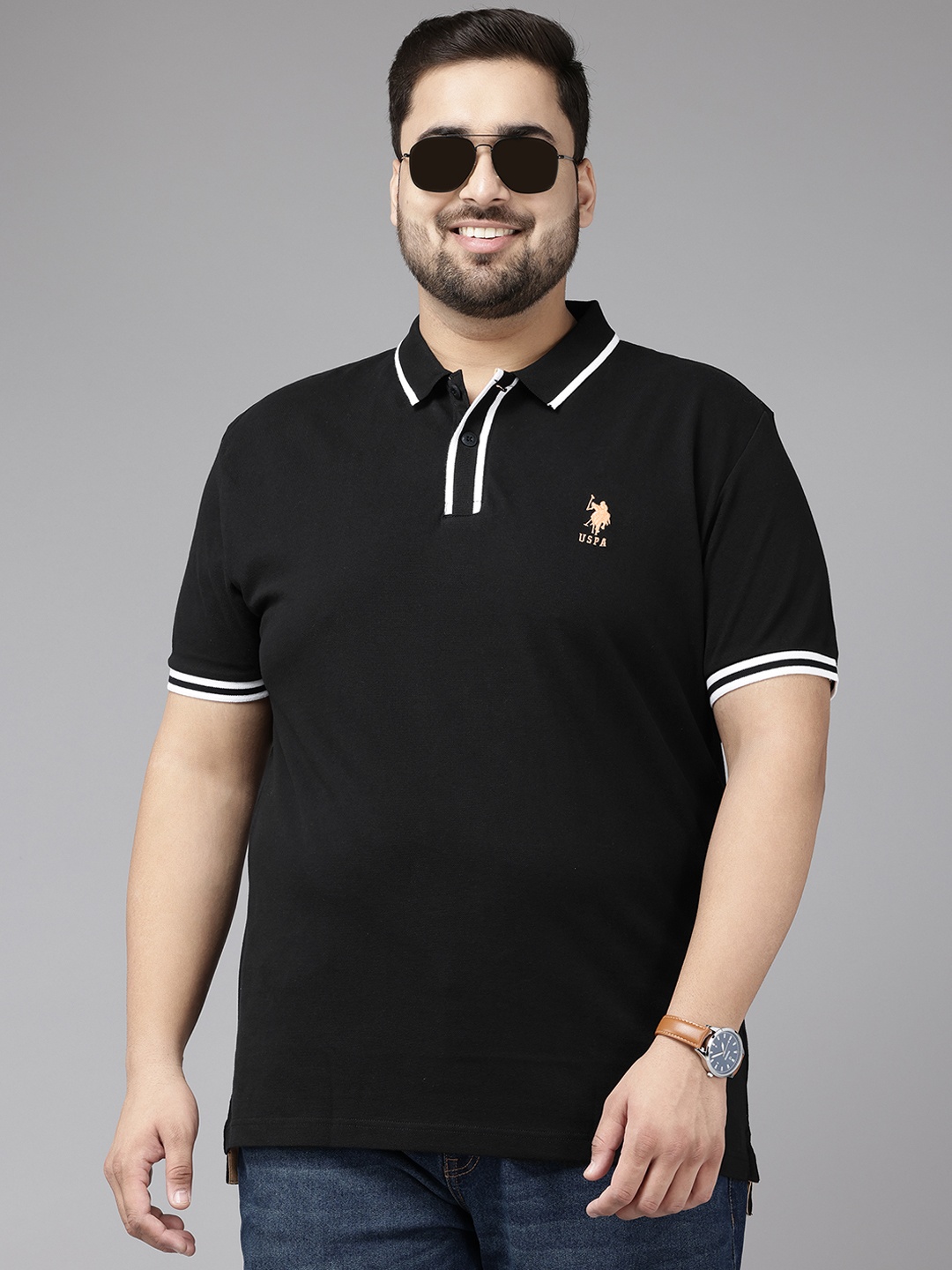 

U.S. Polo Assn. Plus Size Polo Collar Pure Cotton T-shirt, Black