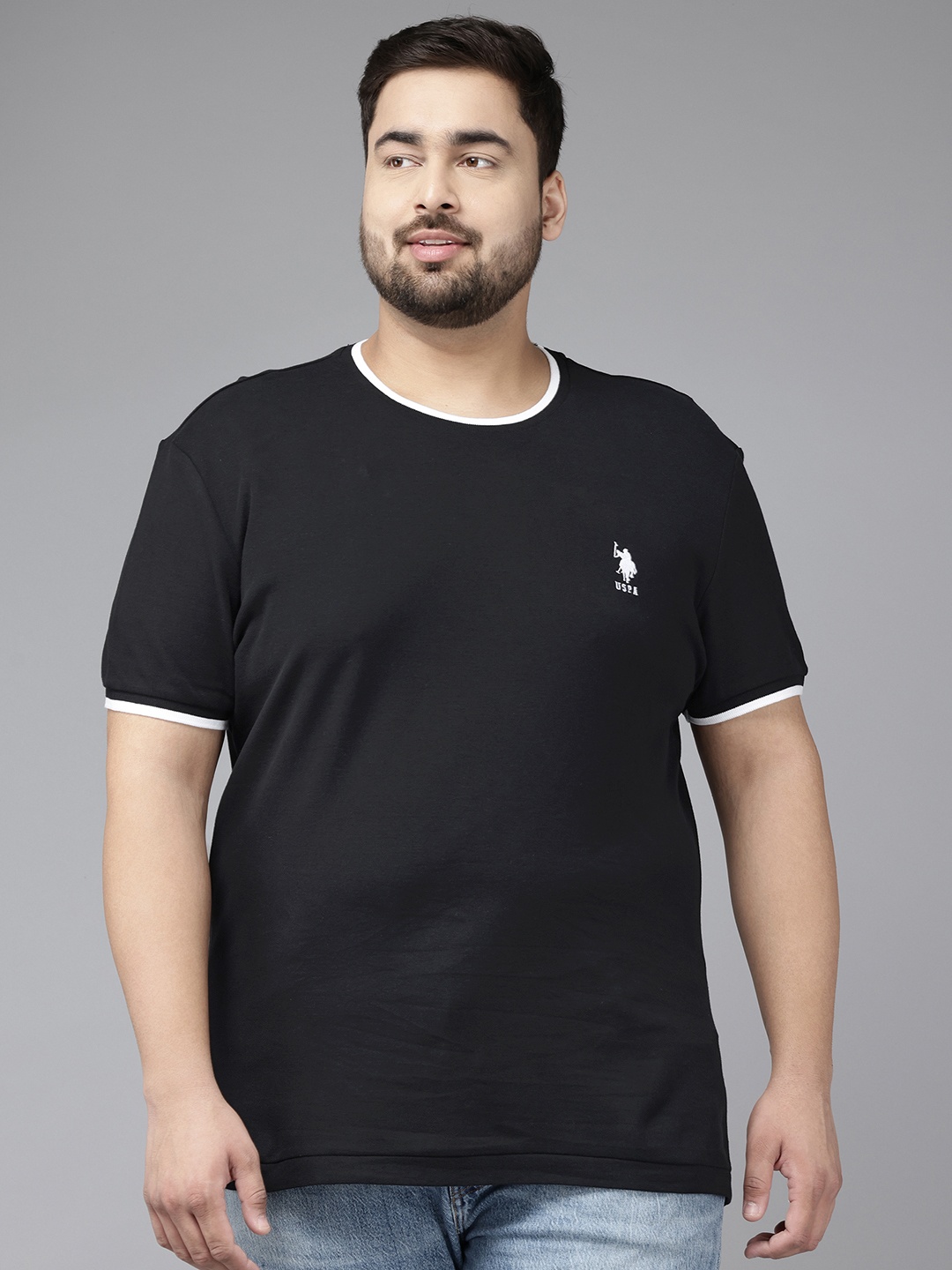 

U.S. Polo Assn. Men Plus Size Round Neck Pure Cotton Slim Fit T-shirt, Black