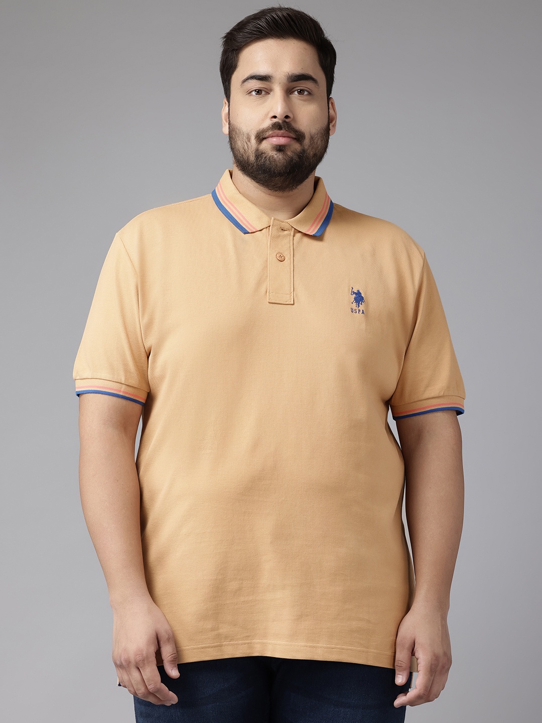 

U.S. Polo Assn. Plus Size Pure Cotton Slim Fit T-shirt, Beige