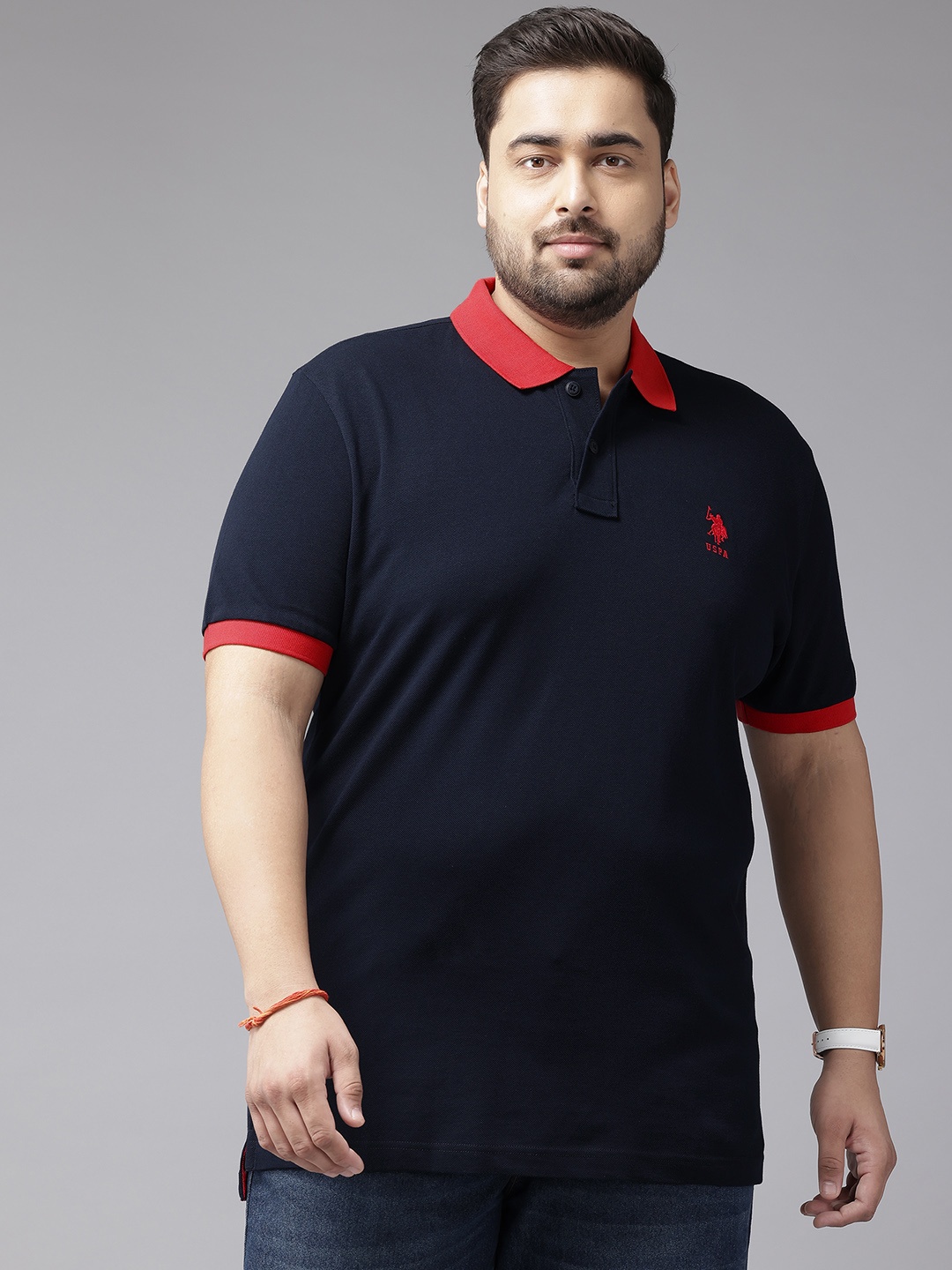 

U.S. Polo Assn. Plus Size Polo Collar Pure Cotton T-shirt, Navy blue