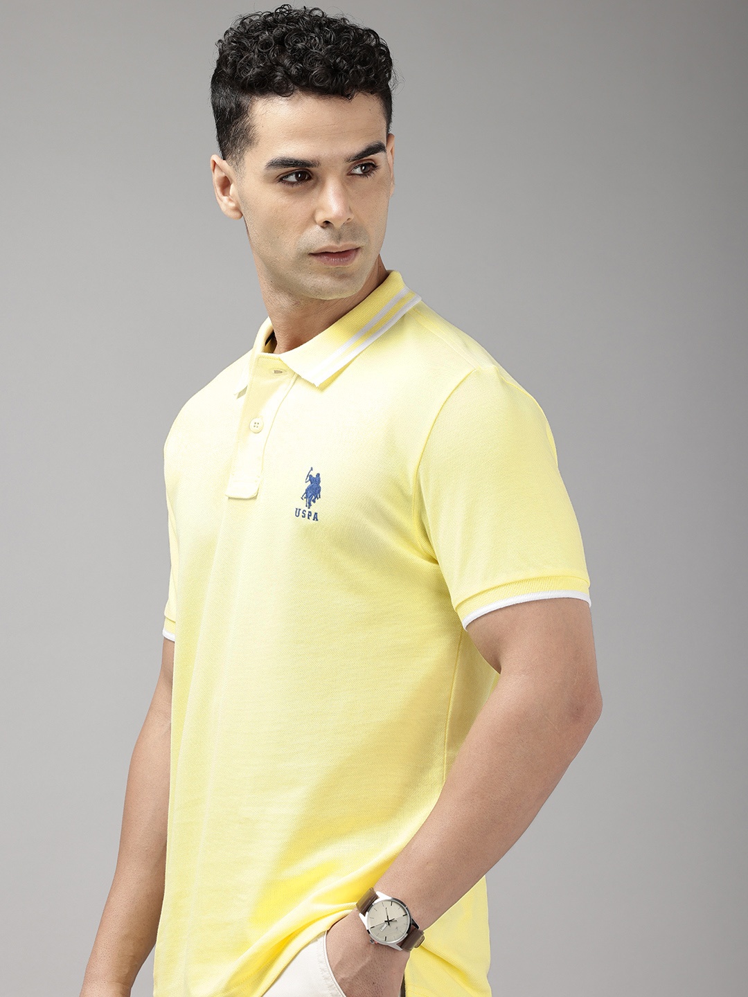 

U.S. Polo Assn. Pure Cotton Slim Fit Polo Collar T-shirt, Yellow