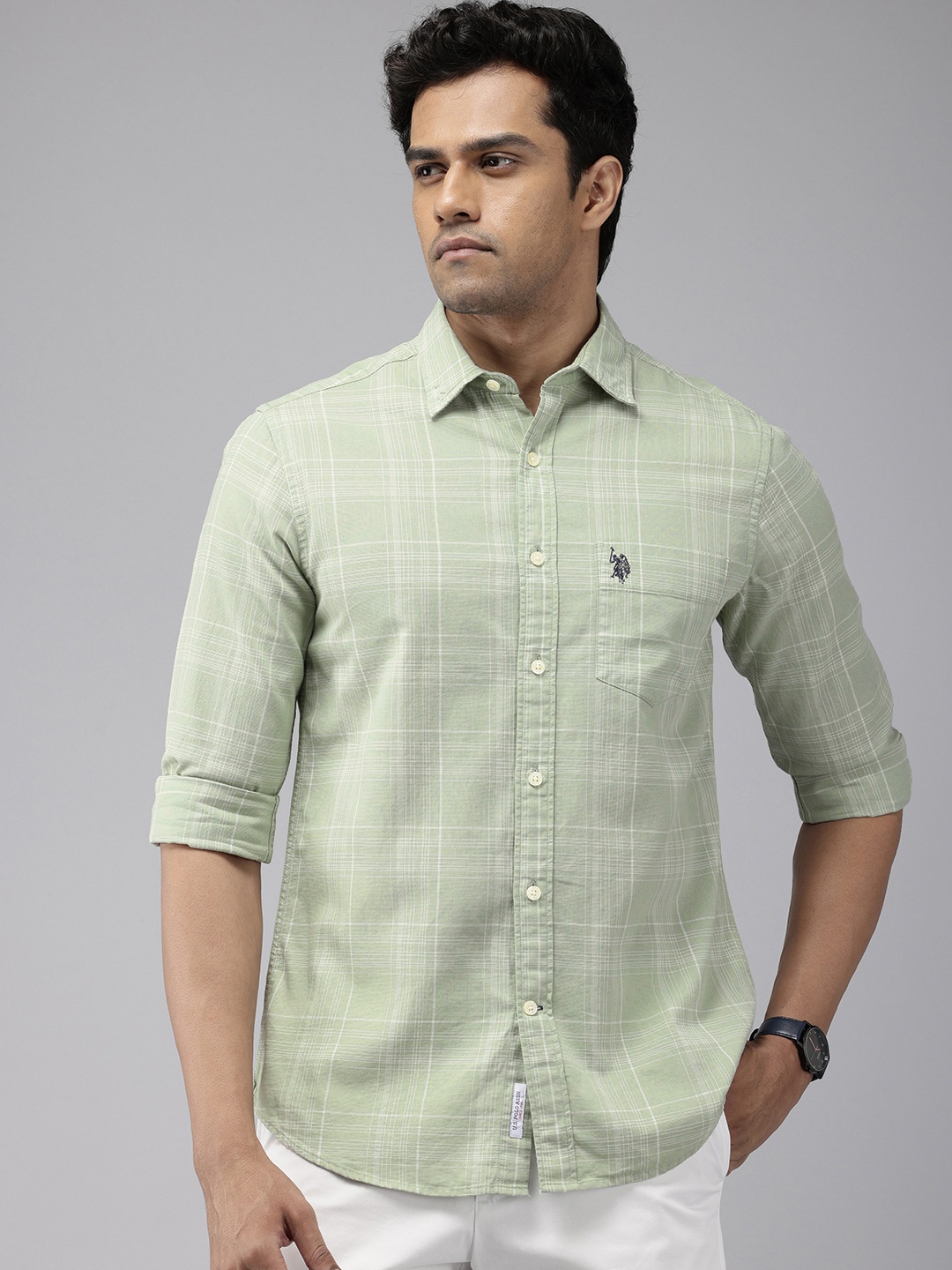 

U.S. Polo Assn. Tailored Fit Tartan Checked Pure Cotton Casual Shirt, Green