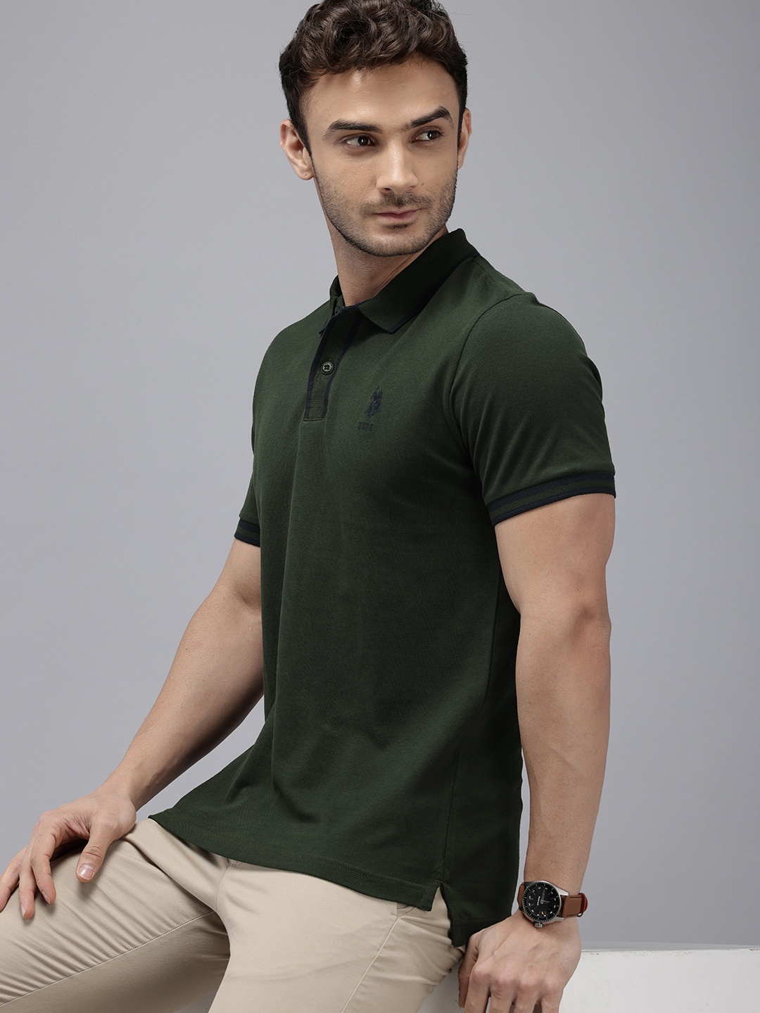 

U.S. Polo Assn. Polo Collar Pure Cotton Slim Fit T-shirt, Olive