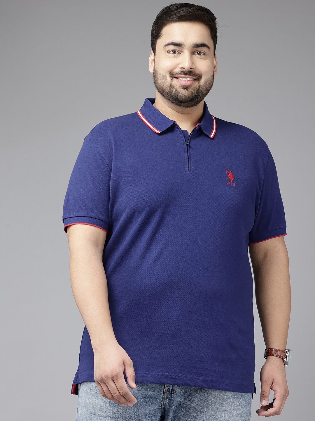 

U.S. Polo Assn. Men Plus Size Polo Collar Pure Cotton Slim Fit T-shirt, Blue