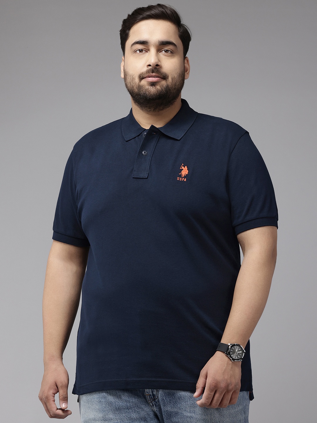 

U.S. Polo Assn. Plus-Size Polo Collar Pure Cotton Slim Fit T-shirt, Navy blue