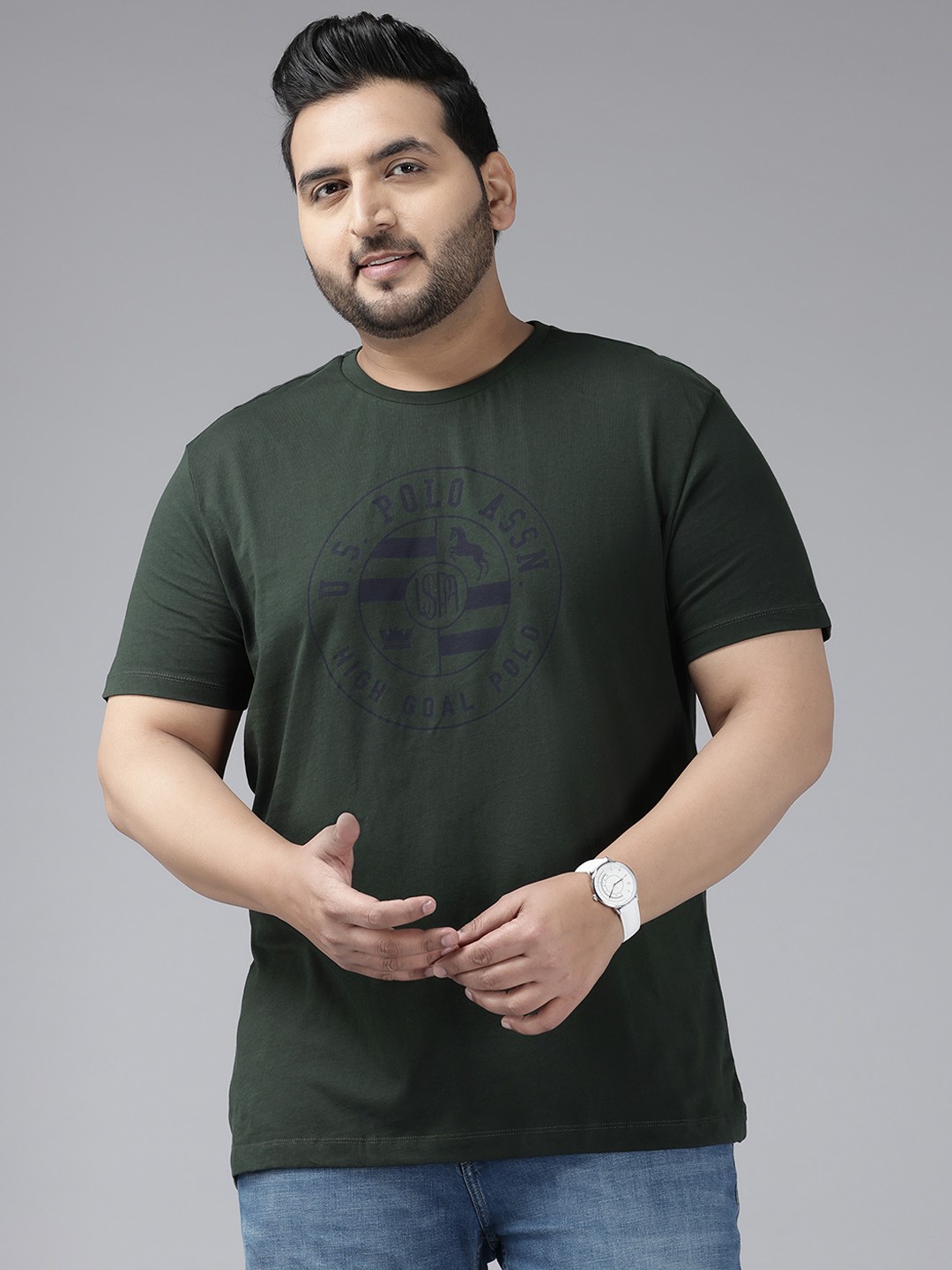 

U.S. Polo Assn. Plus Size Printed Pure Cotton T-shirt, Olive