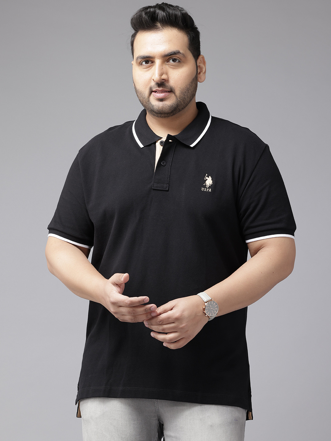 

U.S. Polo Assn. Plus Size Pure Cotton Polo Collar T-shirt, Black