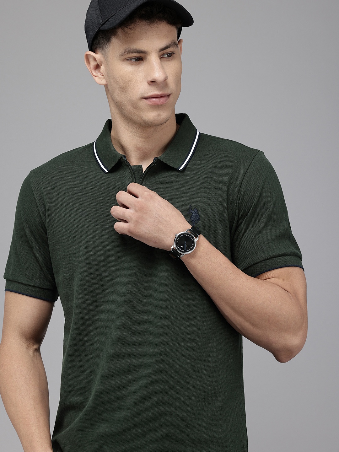 

U.S. Polo Assn. Polo Collar Pure Cotton Slim Fit T-shirt, Olive