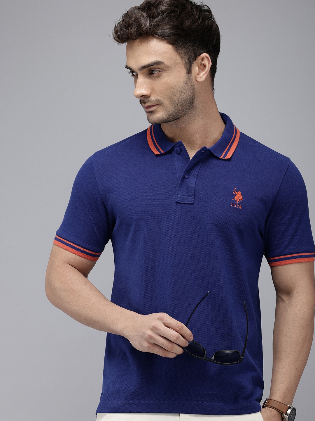 

U.S. Polo Assn. Polo Collar Pure Cotton Slim Fit T-shirt, Blue